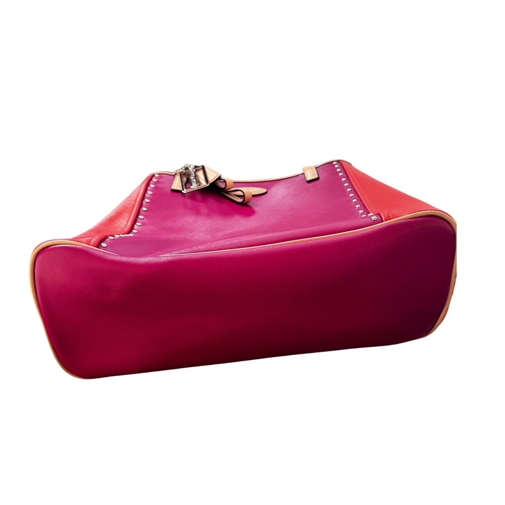 Coach Metro F31325 Magenta Orange Saffiano Leather Colorblock Studs Tote 12x13x6 - Picture 5 of 15